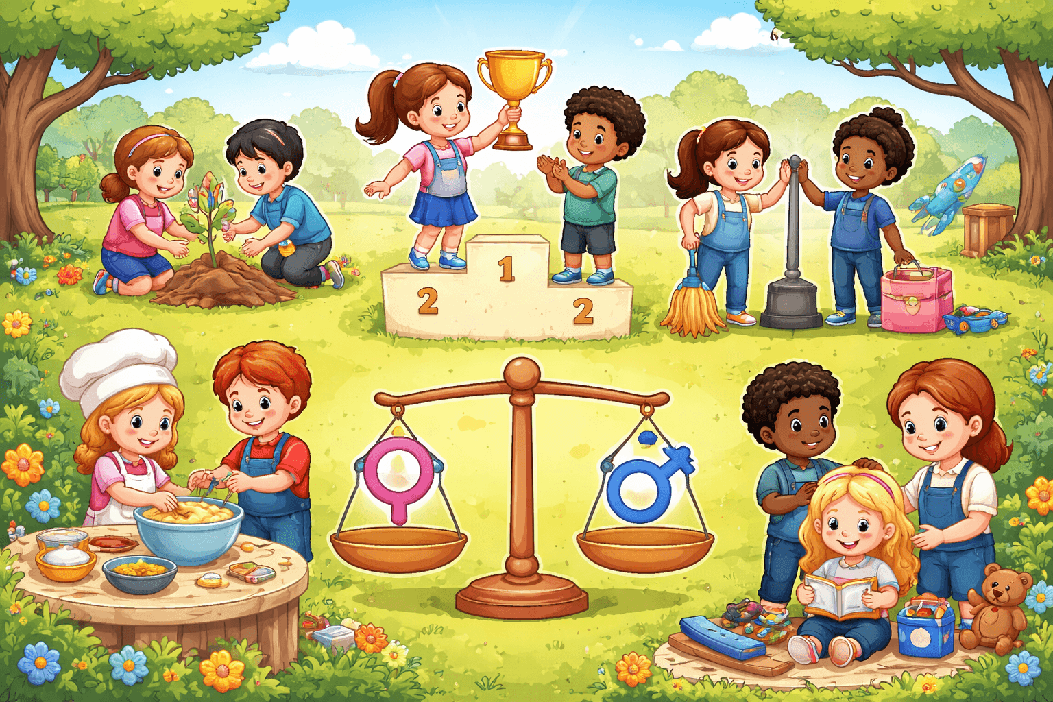 image showing gender equality lessons to given to toddler using story time role plays